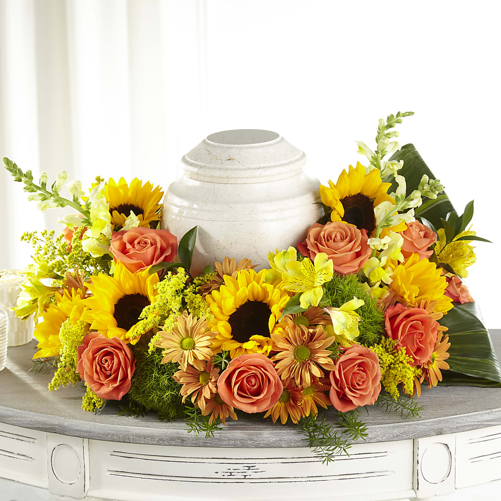 Faithful Sunflower Cremation Adornment – Flowers By Jerry, Rochester MN
