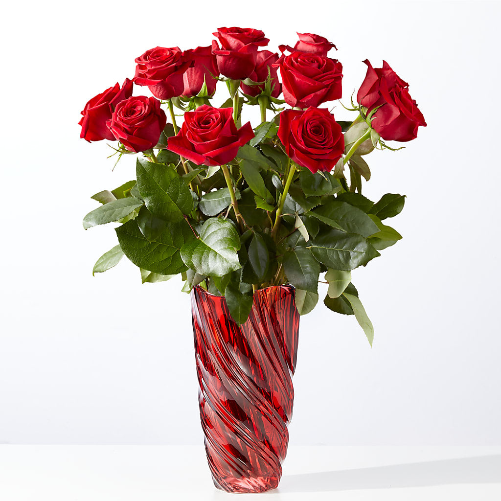 Classic Love Red Rose Bouquet with Luxe Swirl Vase – Flowers By Jerry, Rochester MN